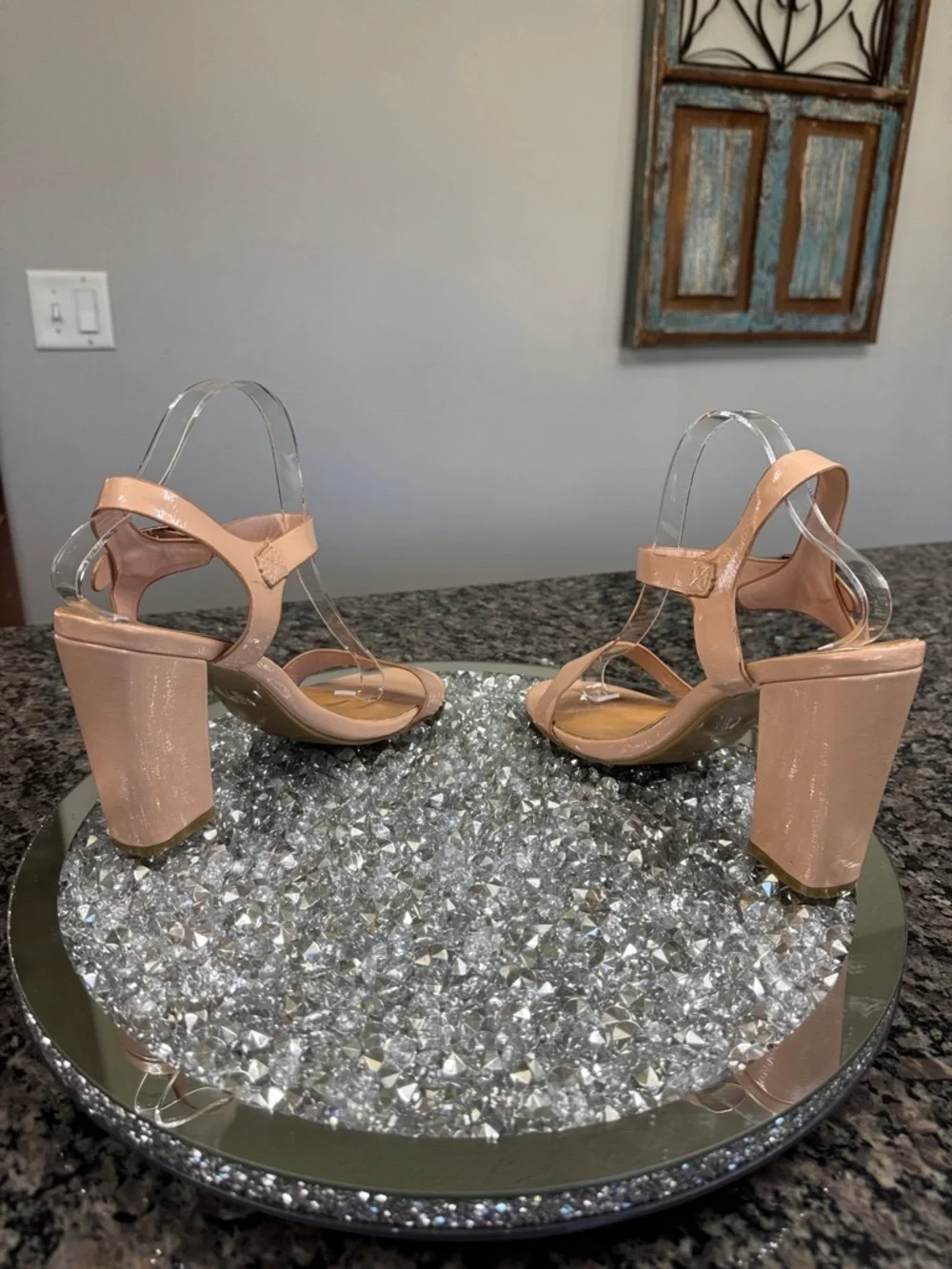 BAMBOO Nude Patent Block Heel Sandals 11